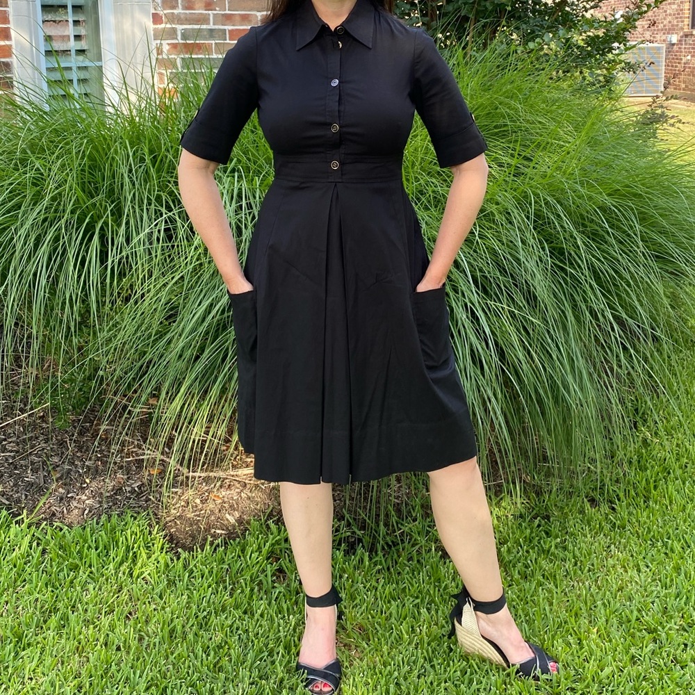 Shoshanna black shirt dress with gold and black buttons size 6